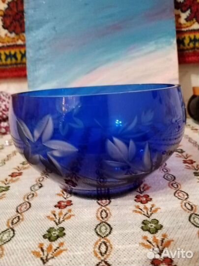 Конфетница. Винтаж. синее стекло