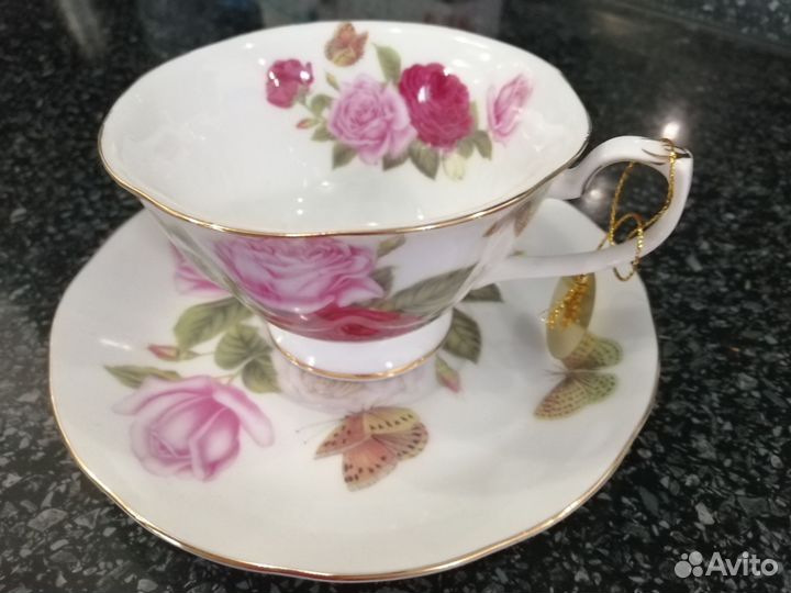 Чашка с блюдцем костяной фарфор