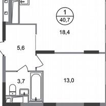 1-к. квартира, 40,7 м², 15/17 эт.