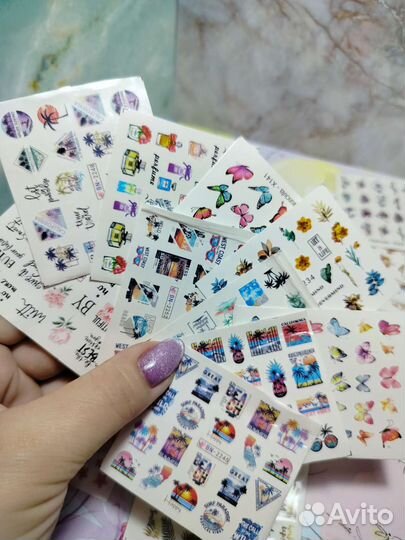 Наклейки на водной основе для ногтей 72шт