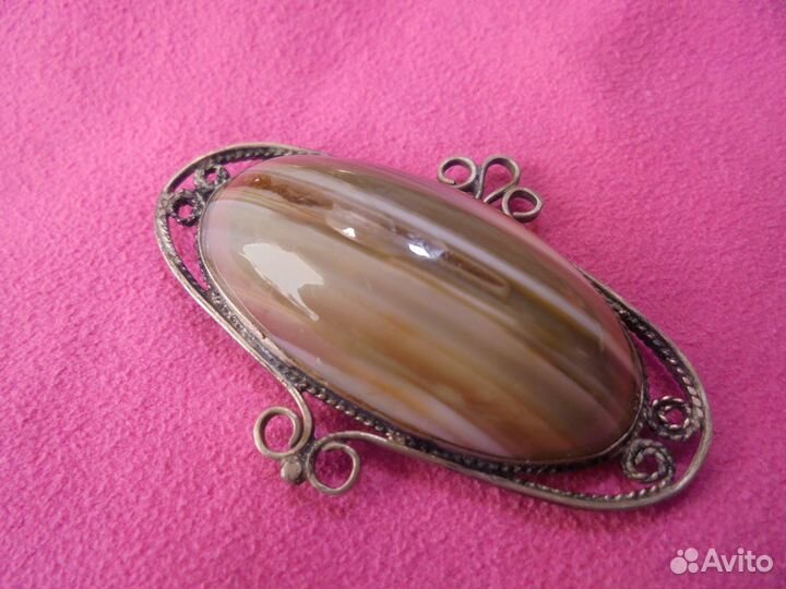Брошь с ониксом в мельх уральские умельцы