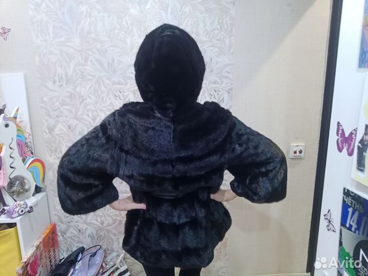 Шуба норковая 42 44 поперечка с капюшоном