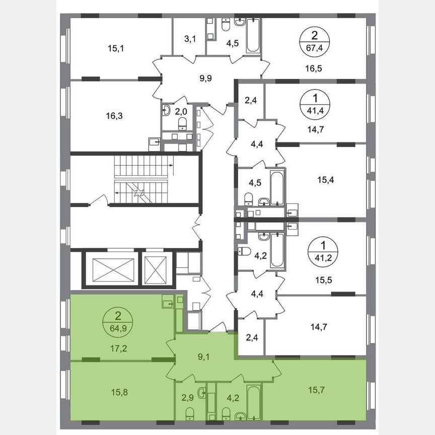 2-к. квартира, 64,9 м², 11/17 эт.