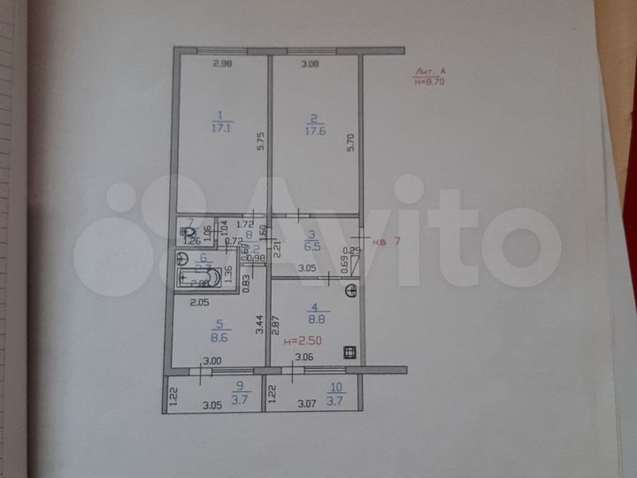 3-к. квартира, 64,8 м², 3/3 эт.