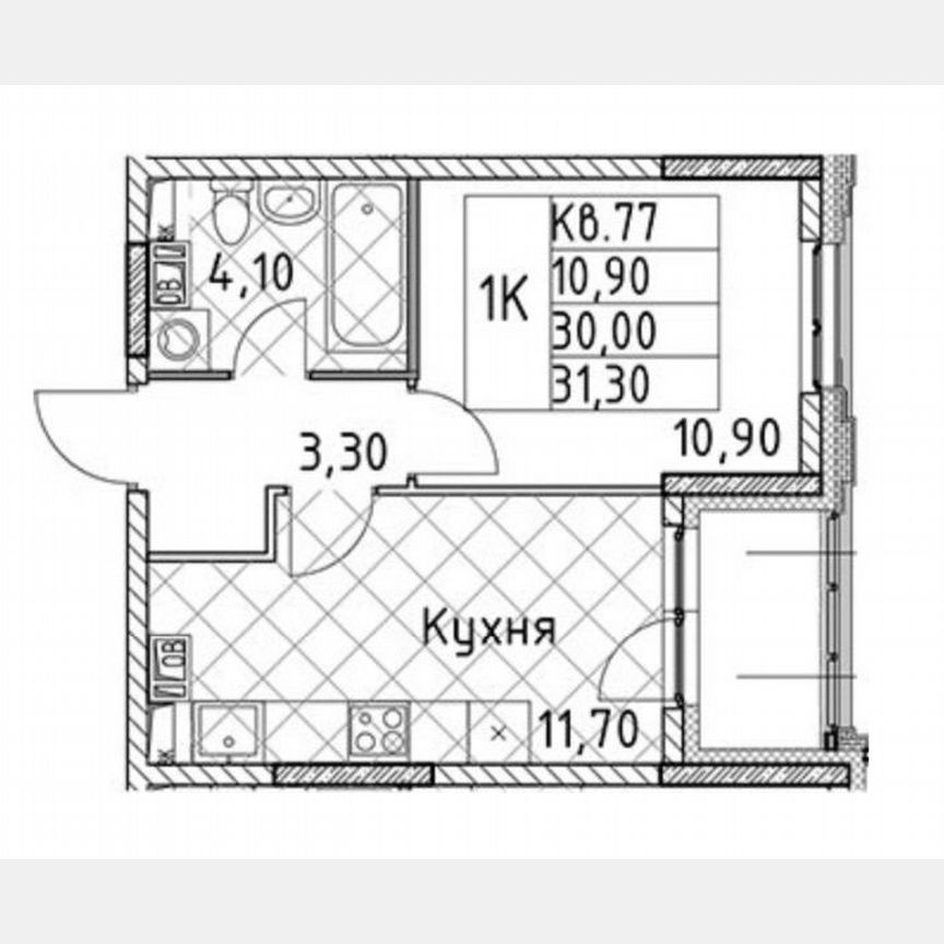 1-к. квартира, 31,3 м², 4/13 эт.