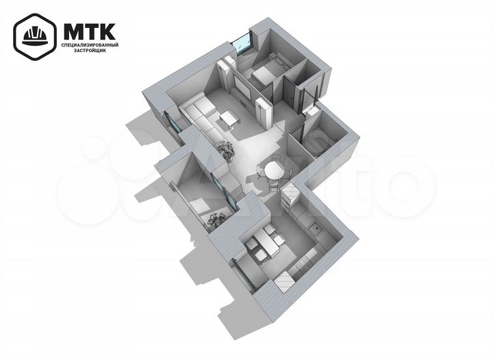 2-к. квартира, 54,9 м², 7/8 эт.
