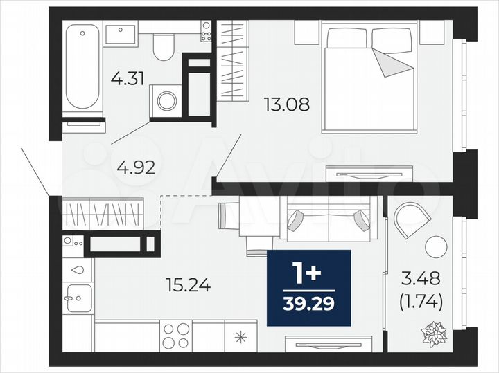 1-к. квартира, 39,3 м², 17/22 эт.