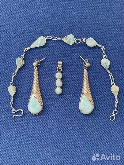 Серьги серебряные (браслет,кулон) с ларимаром