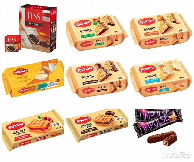 Вафли «Яшкино», Чай 100 пакетов в ассортименте