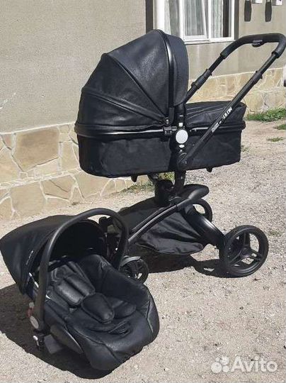 Коляска 3в1 Аулон Мах (чёрная кожа)