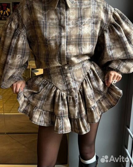 Костюм рубашка и юбка в клетку