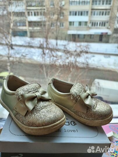 Туфли (полуботинки) 24 р-р, золотые с блестками