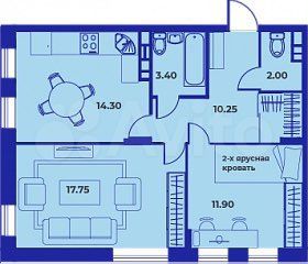 2-к. квартира, 59,6 м², 3/15 эт.