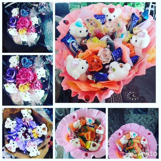 Букеты из мягких игрушек и сладостей