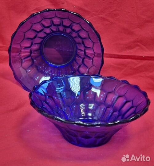 Салатник Фруктовница синее стекло винтаж СССР 70-е