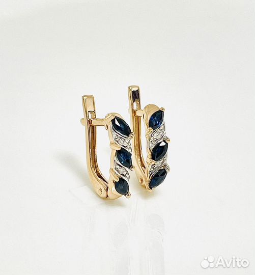 Золотые серьги с сапфирами и бриллиантами