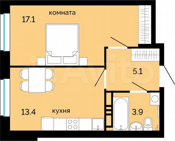 1-к. квартира, 39,5 м², 12/25 эт.