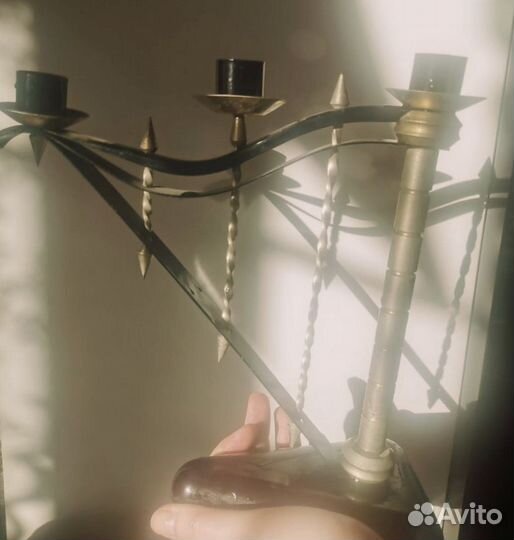 Старинный подсвечник латунь Арфа
