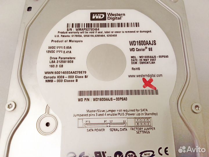 Жесткий диск WD 160Gb WD1600aajs донор