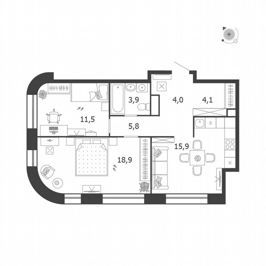 2-к. квартира, 64,1 м², 2/19 эт.