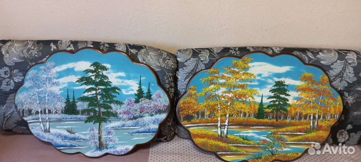 Картина на дереве с камнями