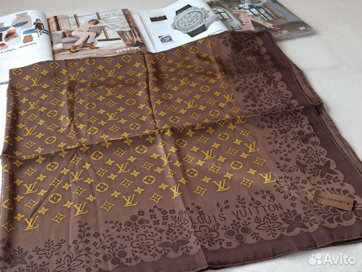 Платок Шаль LV ручной край Шоколад