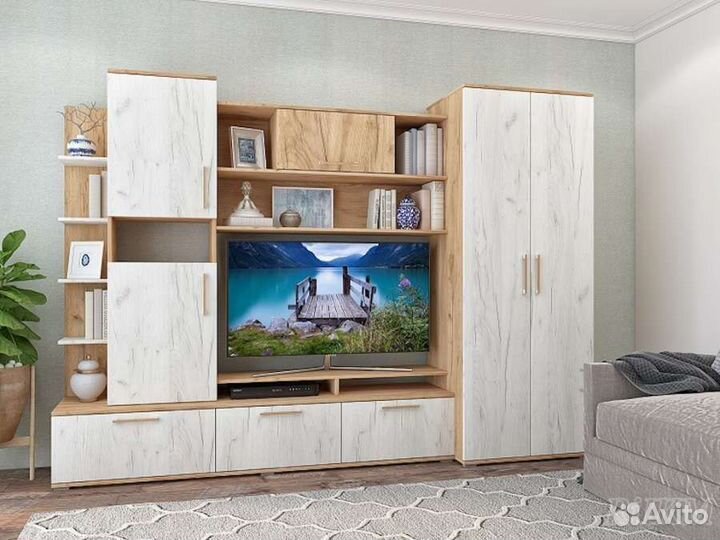 Гостиная Денвер 2,53 дуб золотой/дуб белый