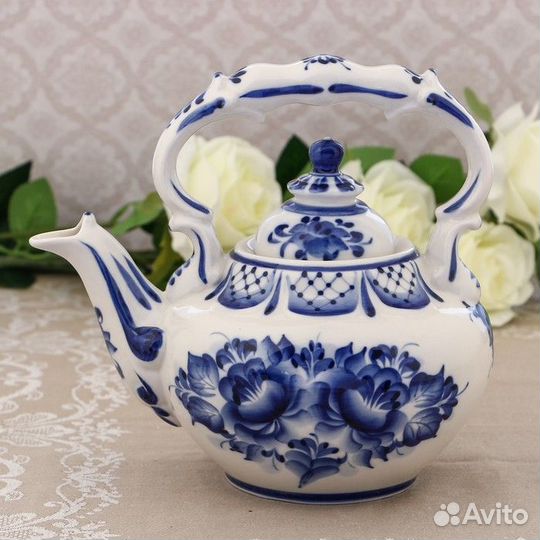 Чайник 'Вдохновение', H 21 см, гжель