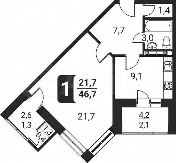 1-к. квартира, 46,7 м², 7/17 эт.