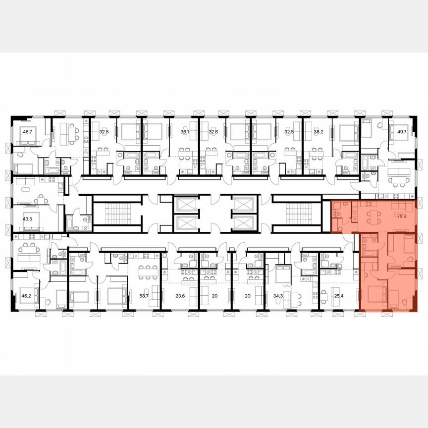 3-к. квартира, 75,9 м², 24/25 эт.