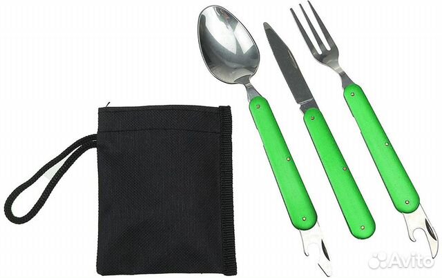 Походный набор, вилка, ложка, ножик, открывашка