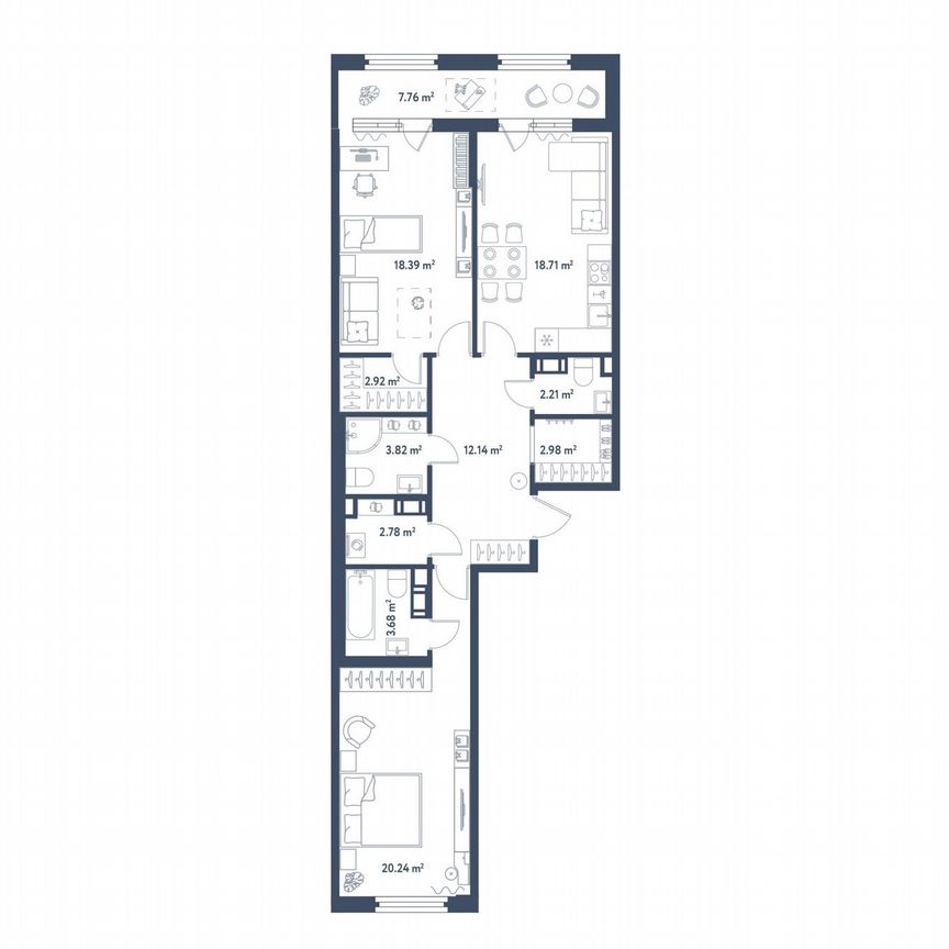 2-к. квартира, 91,8 м², 10/11 эт.