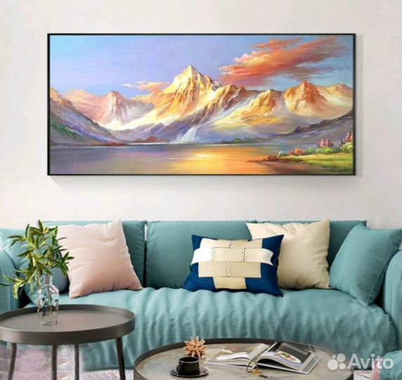 Стильная картина маслом Яркий горный пейзаж