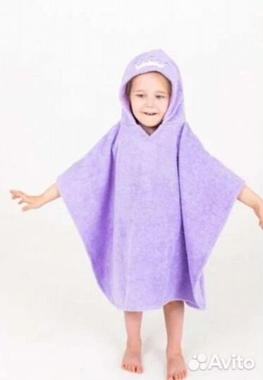 Пончо полотенце детское махровое с капюшоном