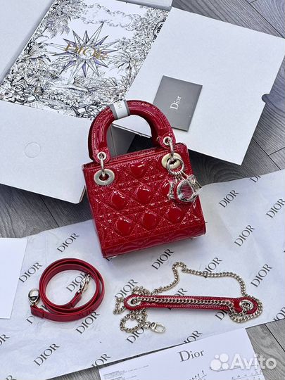 Сумка dior lady mini красная лак