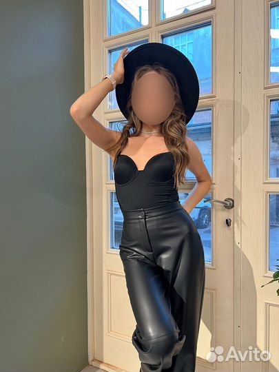 Брюки паллацо кожаные черные