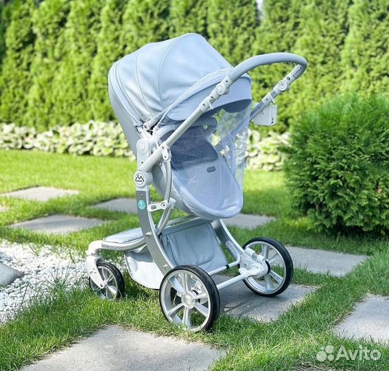 Коляска 3 в 1 эко кожа/серый