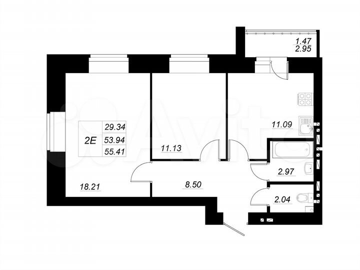 2-к. квартира, 55,4 м², 7/10 эт.