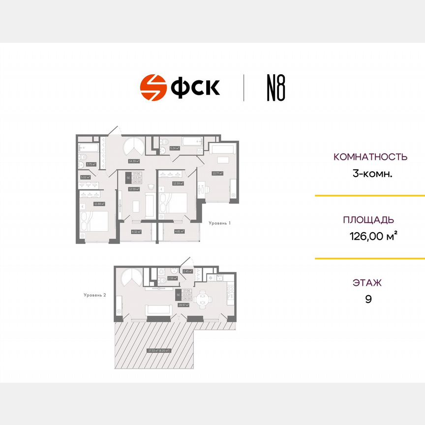 3-к. квартира, 126 м², 9/10 эт.