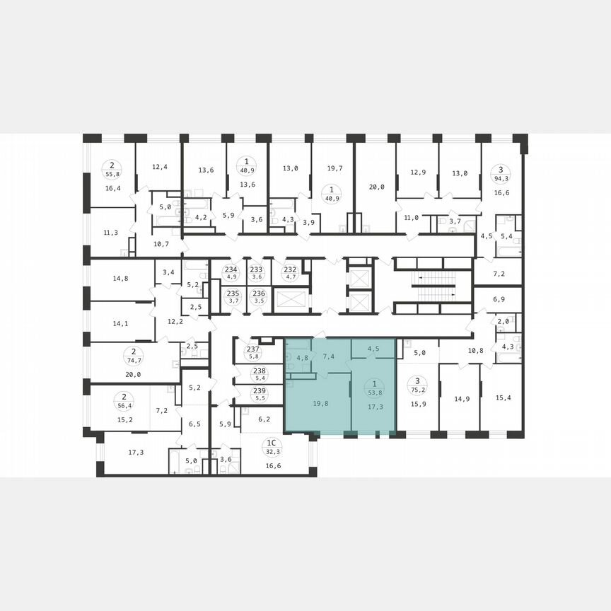 1-к. квартира, 53,8 м², 17/22 эт.