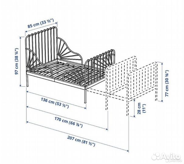 Кровать детская IKEA миннен (раздвижная)