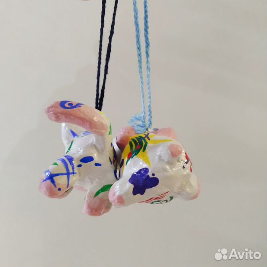 Елочные игрушки ручной работы Зайчик и Котик