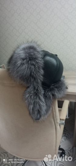 Шапка мужская из чернобурки и кожи