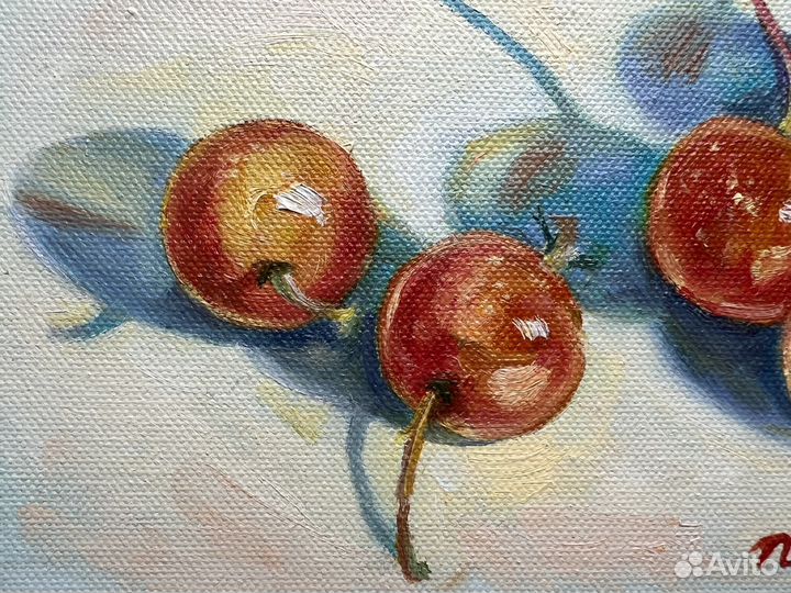 Картина маслом натюрморт, ранетки, 18/24 см