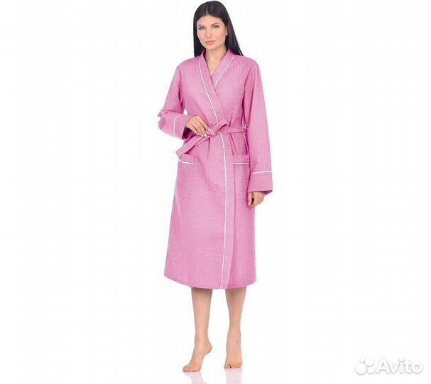 Халат вафельный Home One с кантом розовый 44