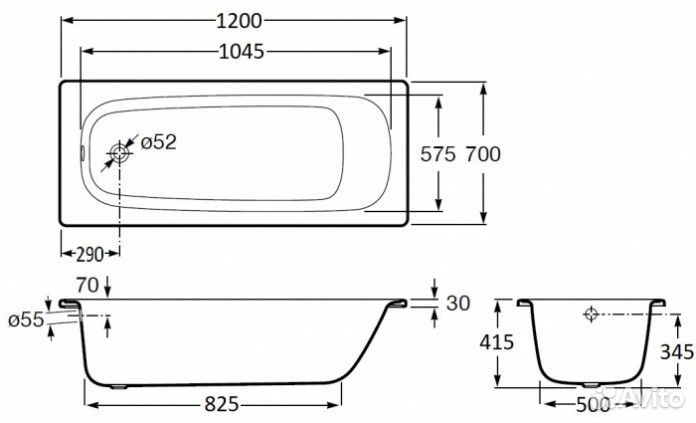 Ванна стальная Roca Contesa 120x70 см