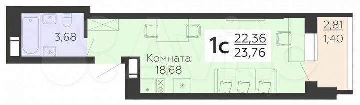 Квартира-студия, 23,8 м², 16/19 эт.