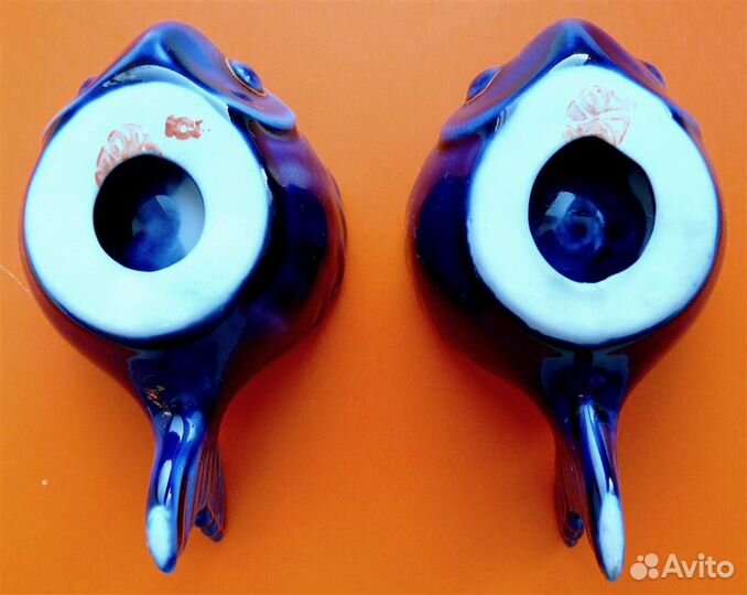 Бронницкий Фарфор Икорница Рыбка 11 см Кобальт 2шт