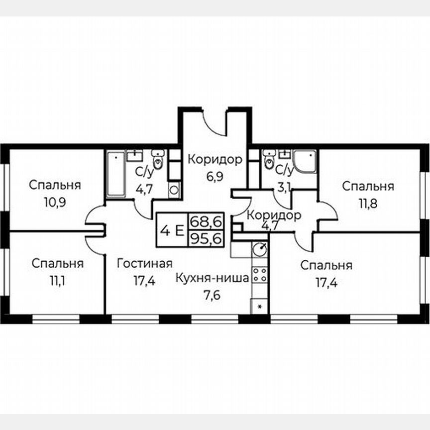 4-к. апартаменты, 95,6 м², 15/30 эт.