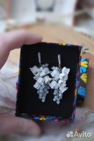 Серьги и кулон с ландышами,на заказ